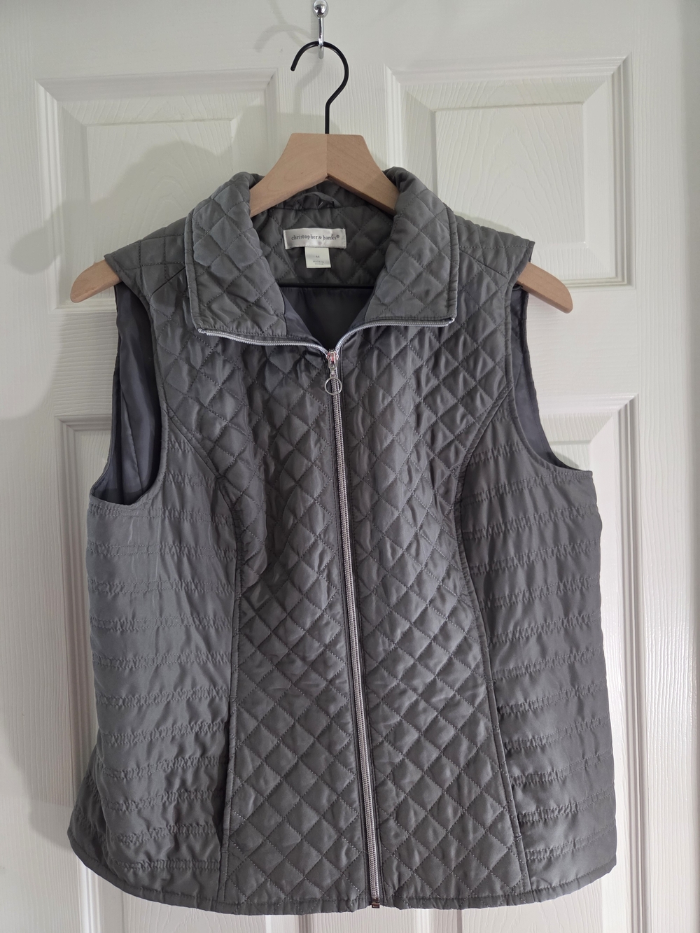 Christopher & Banks Quilted Zip-Front Gray Vest